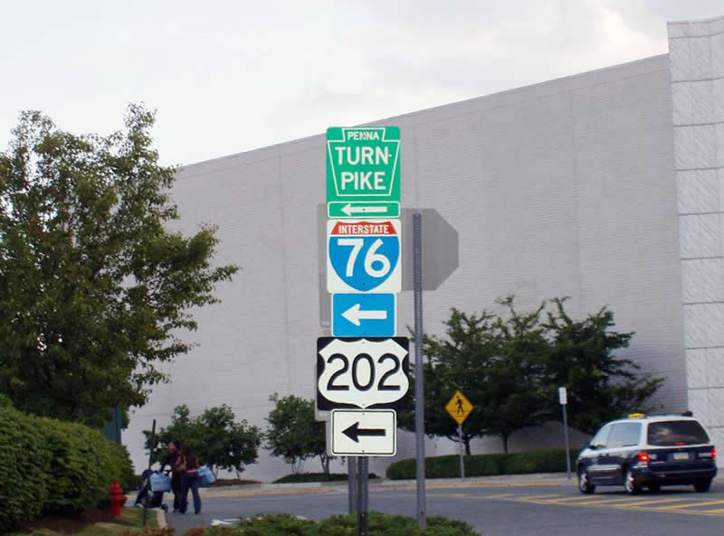 Pennsylvania - Interstate 76, U.S. Highway 202, and Pennsylvania Turnpike sign.