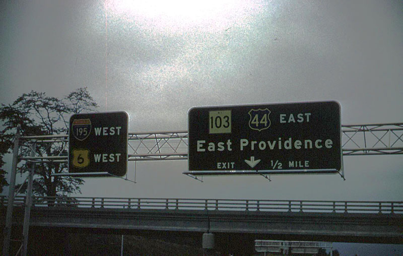 Rhode Island - State Highway 103, U.S. Highway 44, U.S. Highway 6, and Interstate 195 sign.