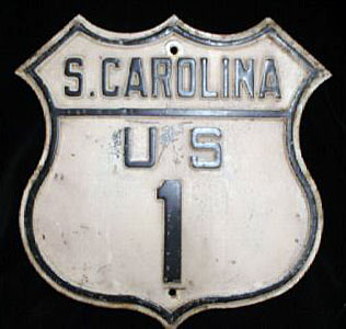 South Carolina U.S. Highway 1 sign.