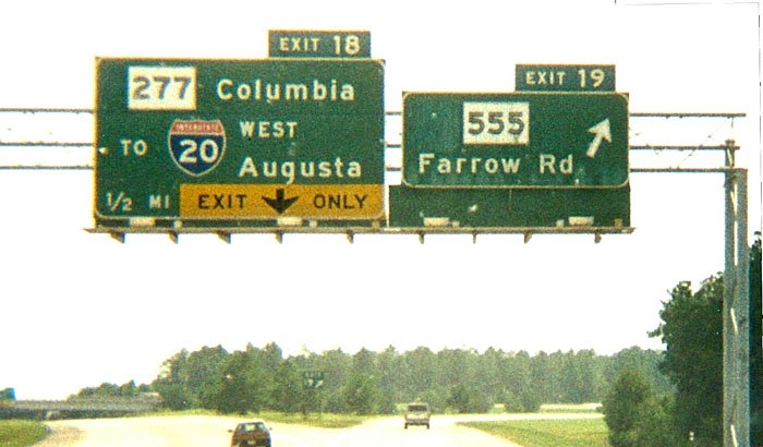 South Carolina - Interstate 20, State Highway 555, and State Highway 277 sign.