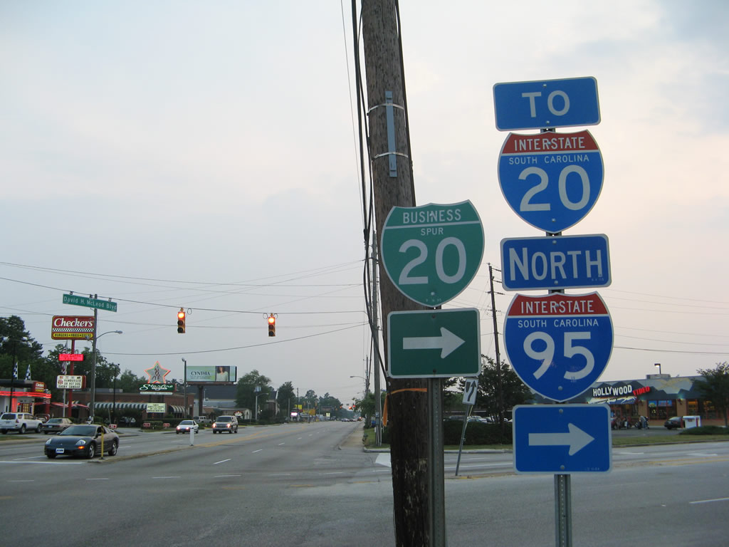 South Carolina - Interstate 20, Interstate 95, and business spur 20 sign.