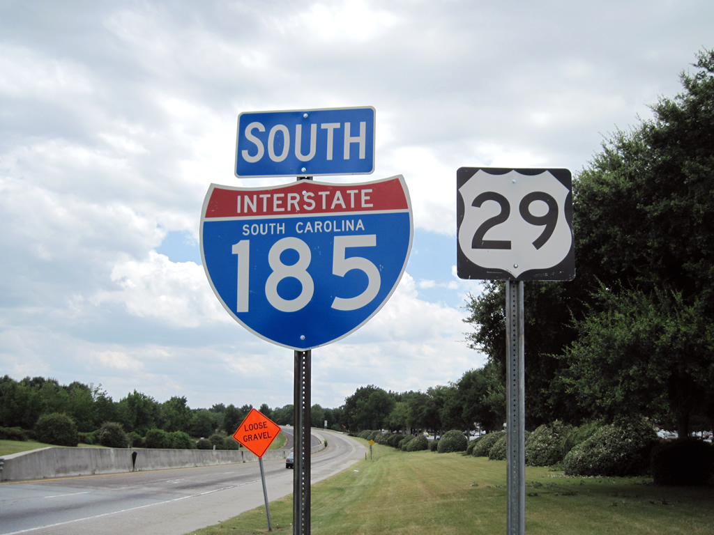 South Carolina - Interstate 185 and U.S. Highway 29 sign.