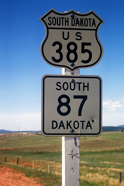 South Dakota - State Highway 87 and U.S. Highway 385 sign.