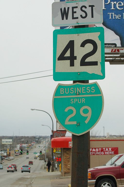 South Dakota - State Highway 42 and business spur 29 sign.