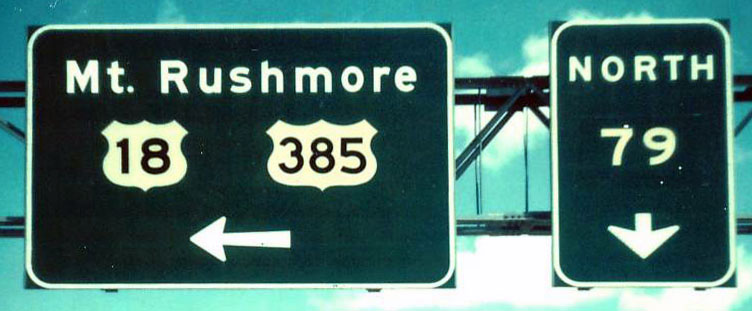 South Dakota - state highway 79, U. S. highway 385, and U. S. highway 18 sign.