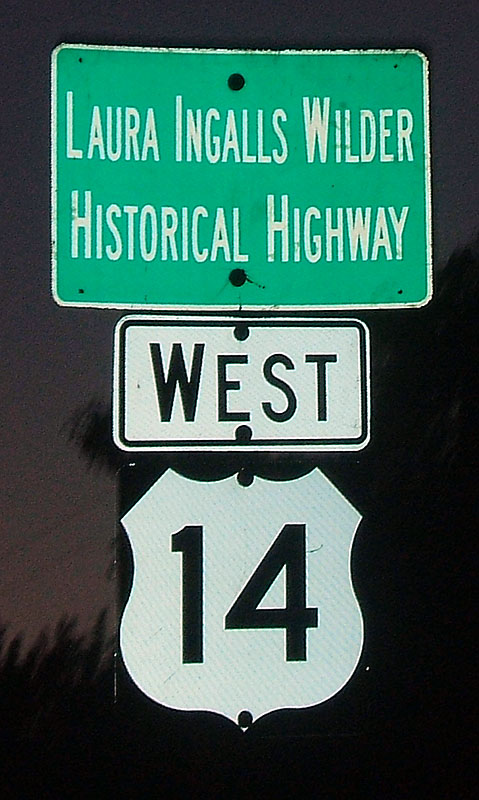 South Dakota - U.S. Highway 14 and Laura Ingalls Wilder Historical Highway sign.