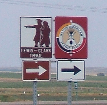 South Dakota - Native American Scenic Byway and Lewis and Clark Trail sign.