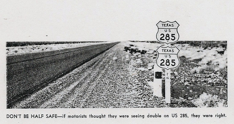 Texas - State Highway 48, U.S. Highway 180, U.S. Highway 81, U.S. Highway 285, State Highway 11, farm to market road 689, State Highway 16, U.S. Highway 59, Interstate 820, Interstate 35E, U.S. Highway 83, U.S. Highway 277, and farm to market road 2522 sign.