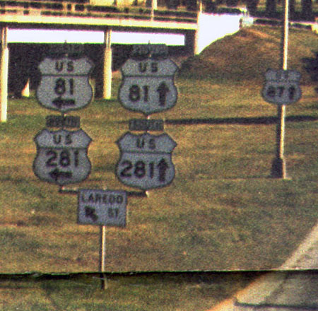 Texas - U.S. Highway 81, U.S. Highway 281, and U.S. Highway 87 sign.