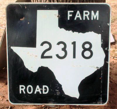 Texas farm to market road 2318 sign.