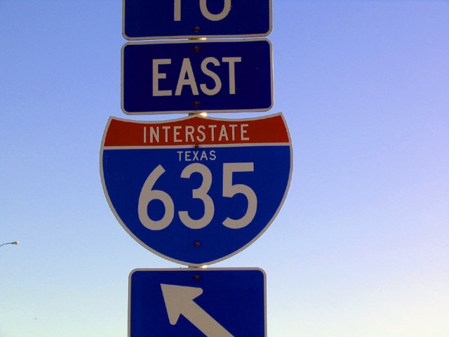 Texas Interstate 635 sign.