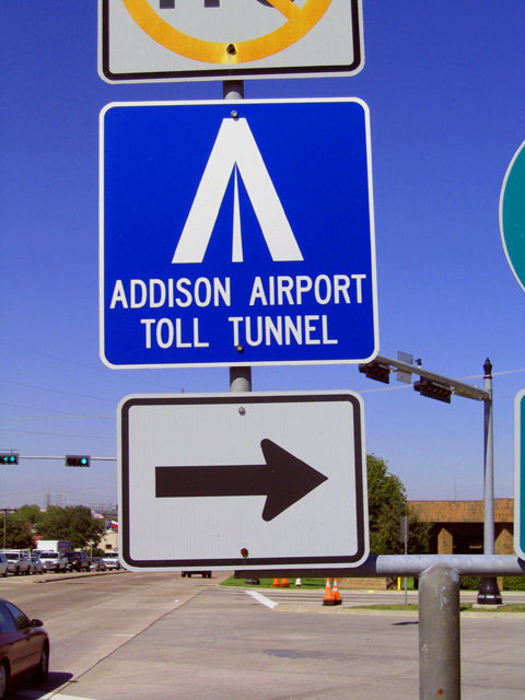 Texas Addison Airport Toll Tunnel sign.
