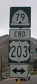 Utah - U.S. Highway 203 and State Highway 79 sign.