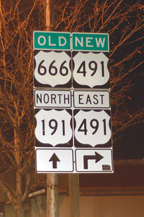 Utah - U.S. Highway 666, U.S. Highway 491, and U.S. Highway 191 sign.