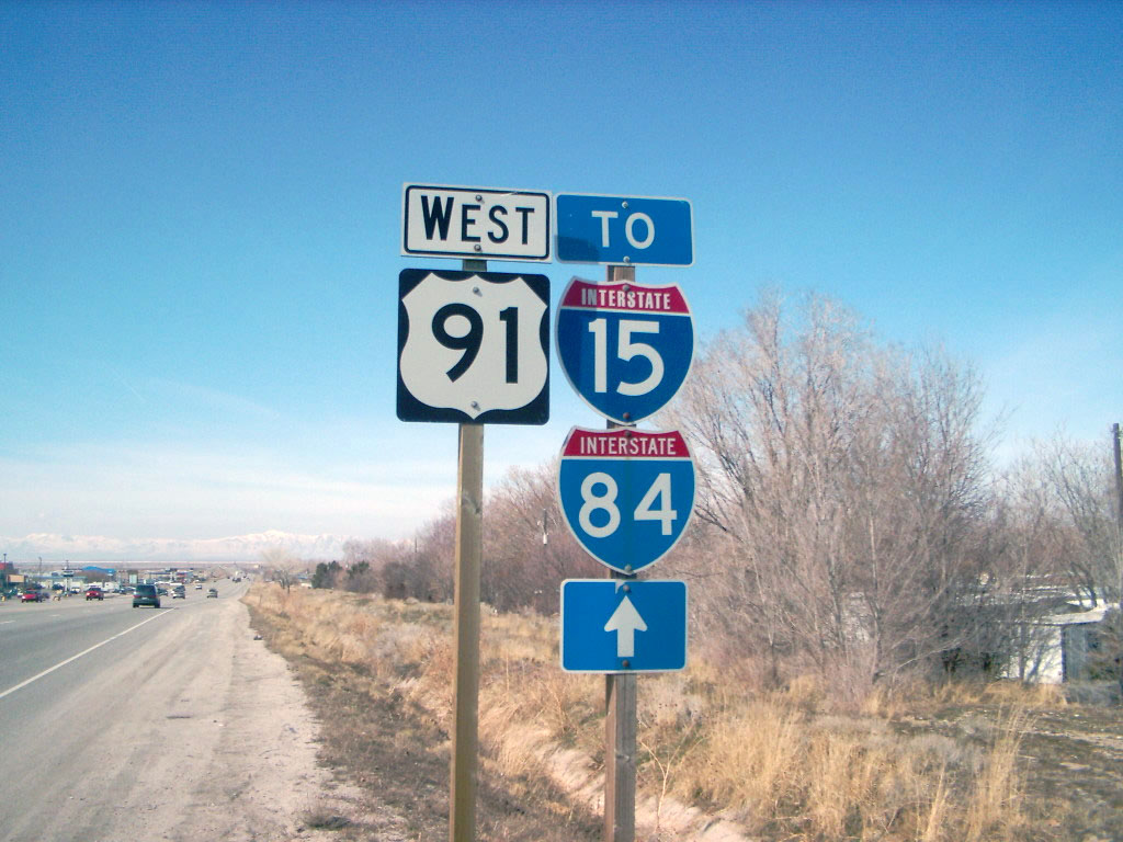 Utah - Interstate 84, Interstate 15, and U.S. Highway 91 sign.