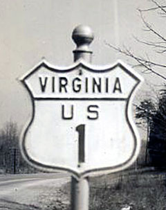 Virginia U.S. Highway 1 sign.