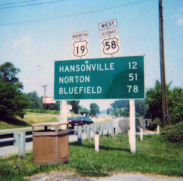 Virginia - U.S. Highway 58 and U.S. Highway 19 sign.