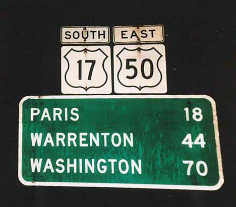 Virginia - U.S. Highway 50 and U.S. Highway 17 sign.