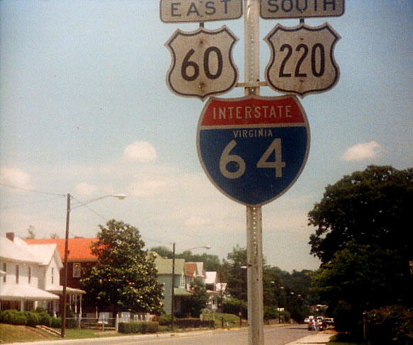Virginia - interstate 64, U. S. highway 220, and U. S. highway 60 sign.