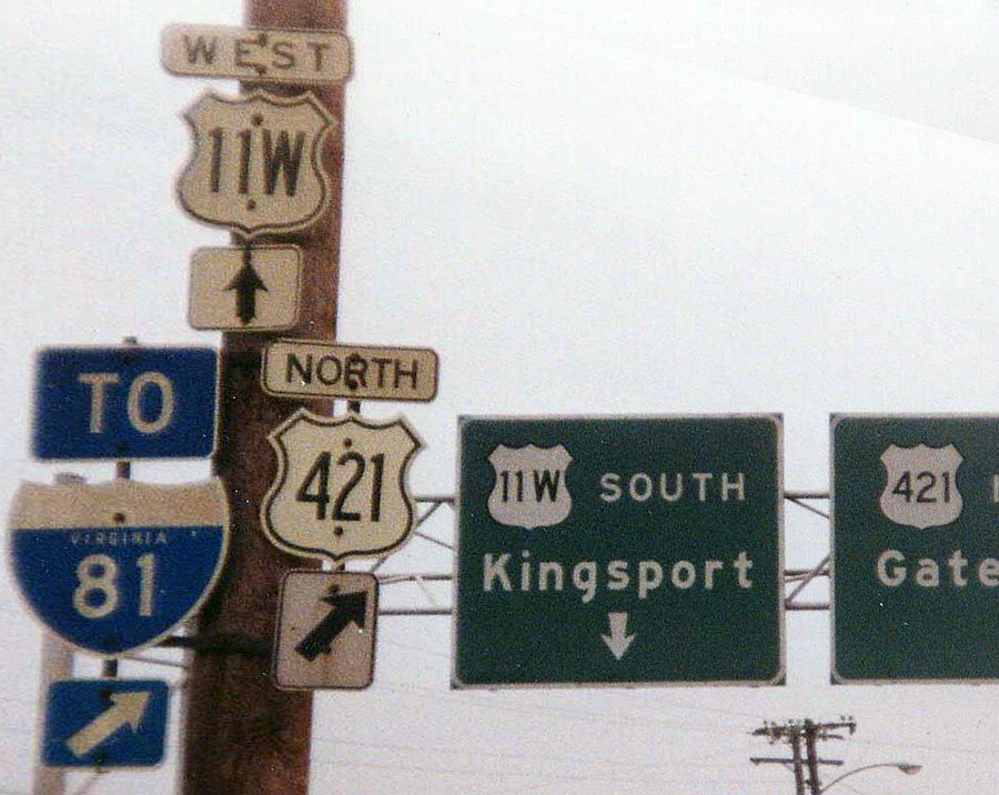 Virginia - Interstate 81, U.S. Highway 421, and U. S. highway 11W sign.