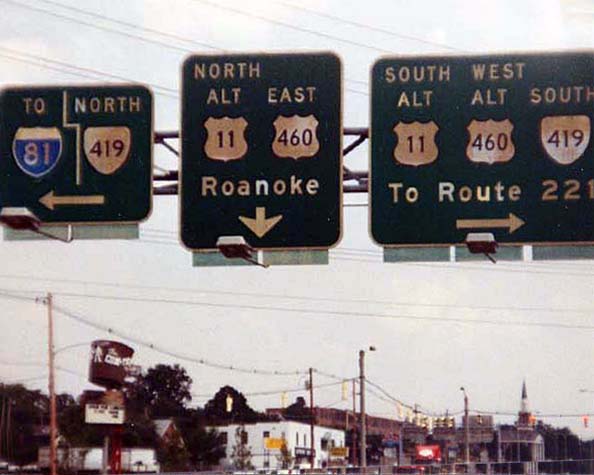 Virginia - U.S. Highway 460, U.S. Highway 11, State Highway 419, and Interstate 81 sign.