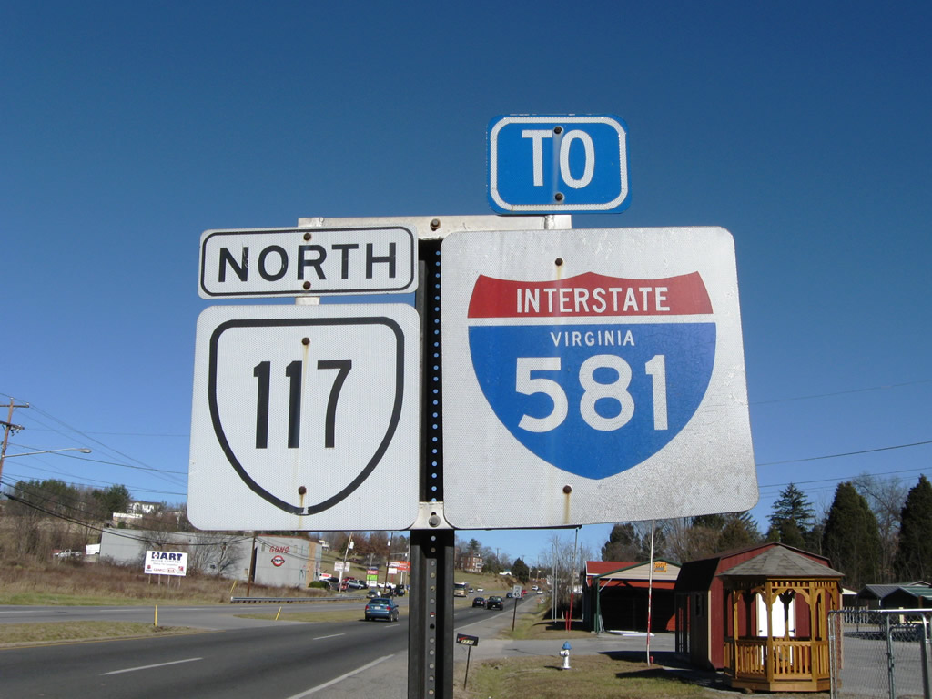 Virginia - Interstate 581 and State Highway 117 sign.