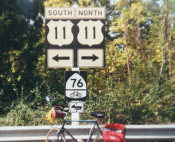 Virginia - U. S. highway 11 and bicycle route 76 sign.