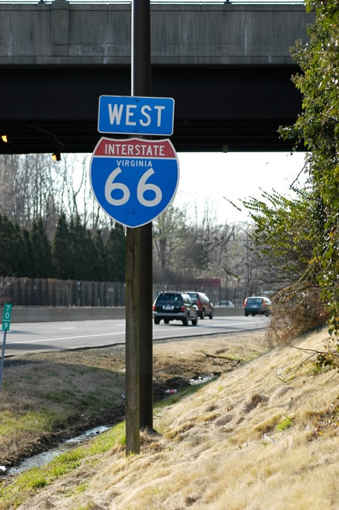 Virginia Interstate 66 sign.