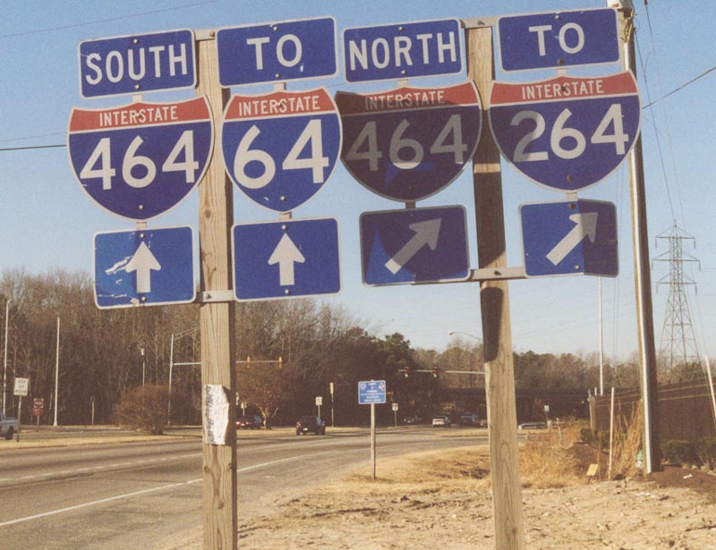 Virginia - Interstate 464, Interstate 64, and Interstate 264 sign.