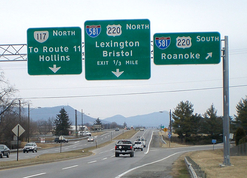 Virginia - U.S. Highway 220, Interstate 581, and State Highway 117 sign.