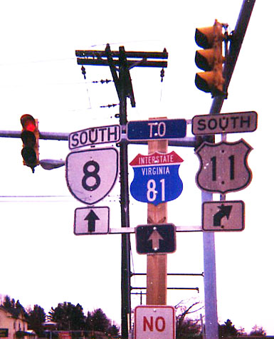 Virginia - U.S. Highway 11, U.S. Highway 81, and State Highway 8 sign.