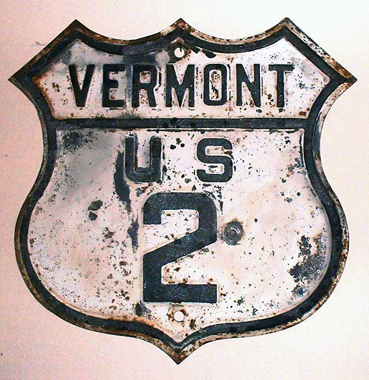 Vermont U.S. Highway 2 sign.