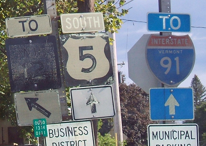 Vermont - U.S. Highway 5 and Interstate 91 sign.