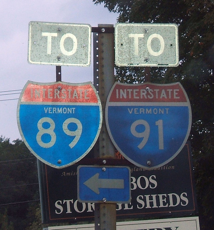 Vermont - Interstate 91 and Interstate 89 sign.
