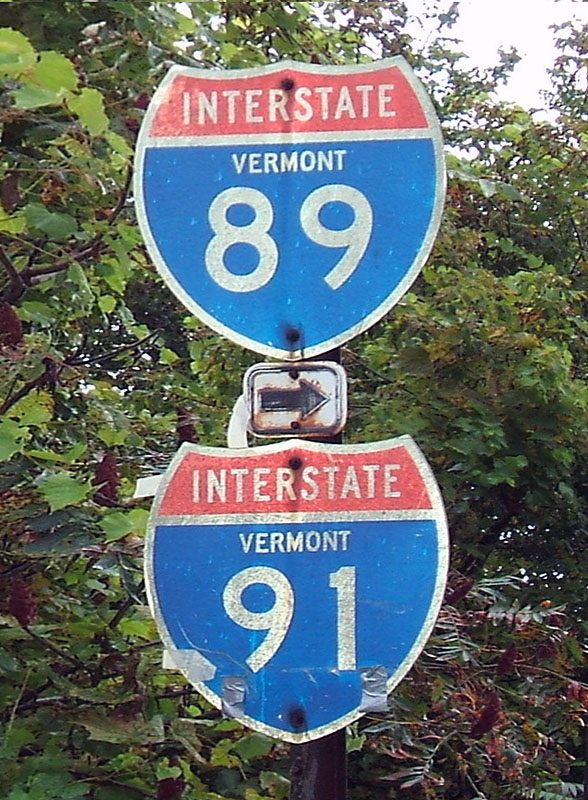 Vermont - Interstate 91 and Interstate 89 sign.