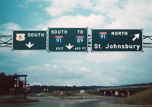 Vermont - Interstate 89, Interstate 91, and U.S. Highway 5 sign.