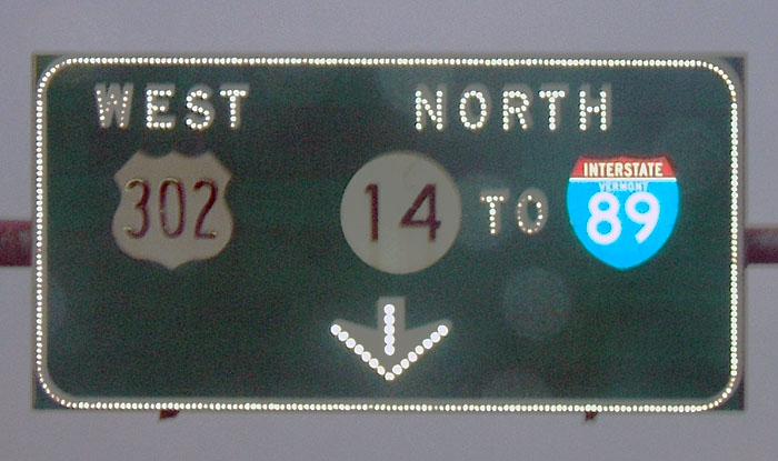 Vermont - interstate 89, state highway 14, and U. S. highway 302 sign.