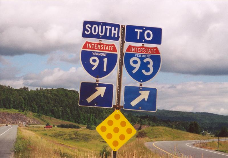 Vermont - Interstate 93 and Interstate 91 sign.