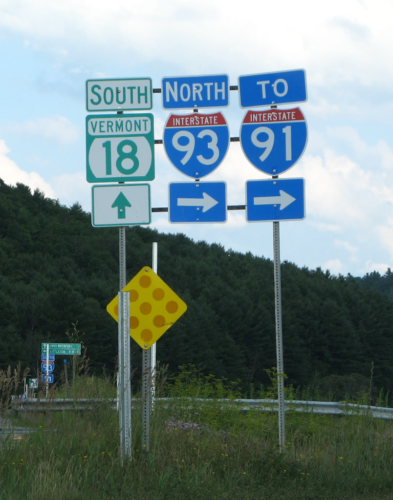 Vermont - Interstate 93, Interstate 91, and State Highway 18 sign.