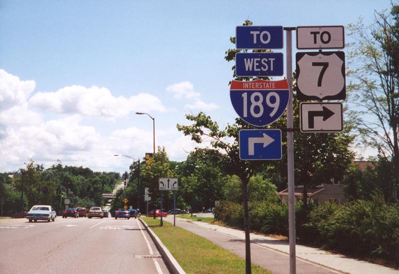 Vermont - Interstate 189 and U.S. Highway 7 sign.