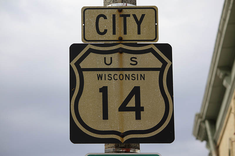 Wisconsin - city route U. S. highway 14, U.S. Highway 14, and State Highway 14 sign.