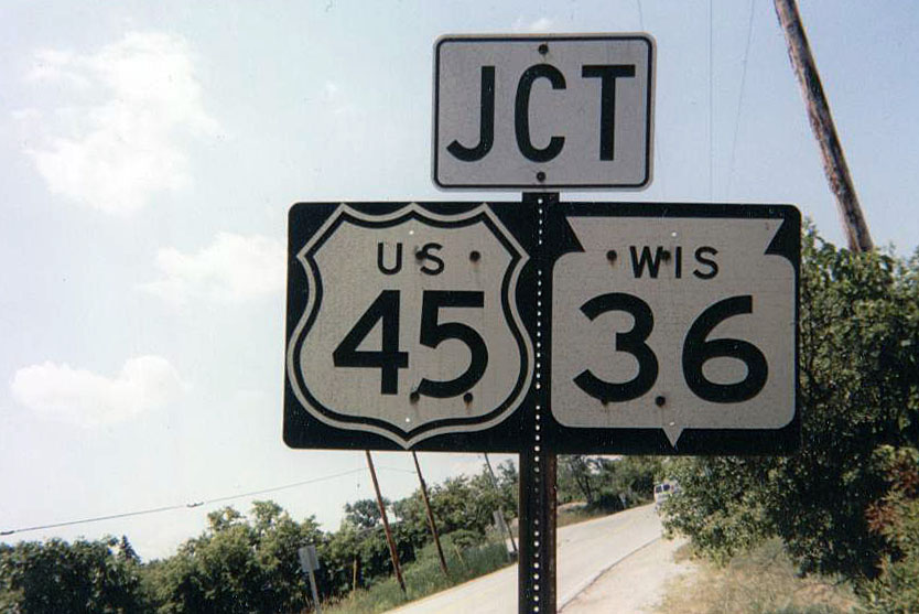 Wisconsin - State Highway 36 and U.S. Highway 45 sign.