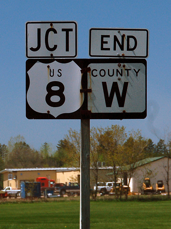 Wisconsin - county route W and U. S. highway 8 sign.