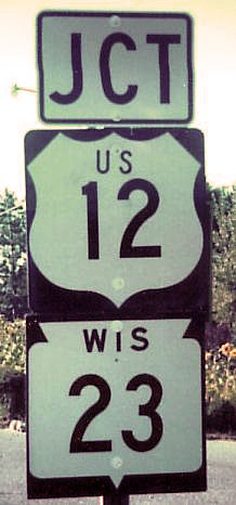 Wisconsin - State Highway 23 and U.S. Highway 12 sign.