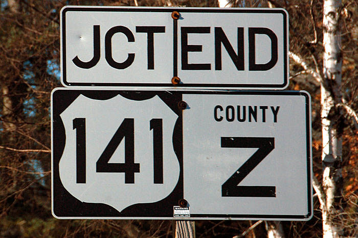 Wisconsin - county route Z and U.S. Highway 141 sign.