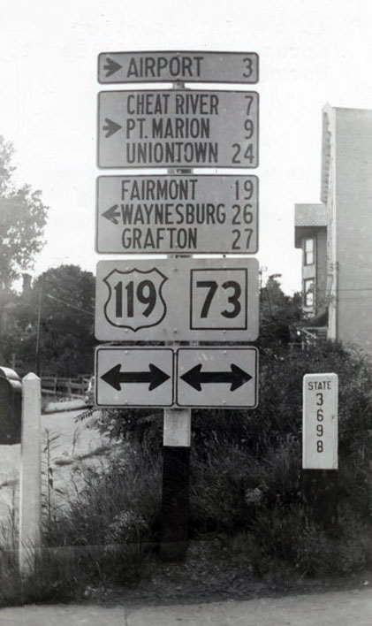 West Virginia - U.S. Highway 119 and State Highway 73 sign.