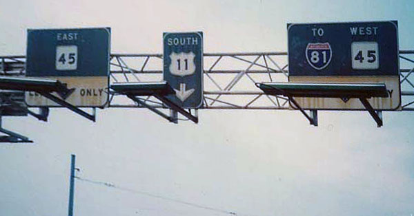 West Virginia - State Highway 45, Interstate 81, and U.S. Highway 11 sign.