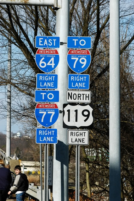 West Virginia - Interstate 64, Interstate 77, Interstate 79, and U.S. Highway 119 sign.