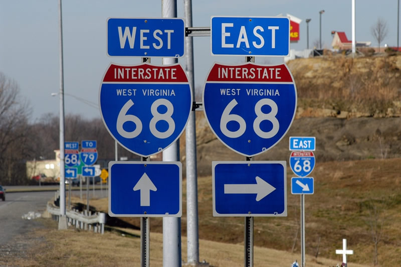West Virginia Interstate 68 sign.