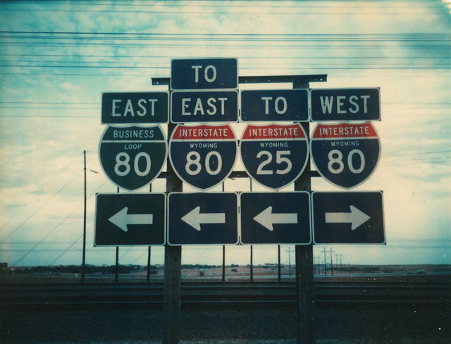 Wyoming - Interstate 25, Interstate 80, and business loop 80 sign.